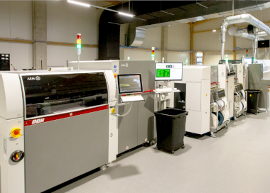 SMT line with printer, mounting device and oven